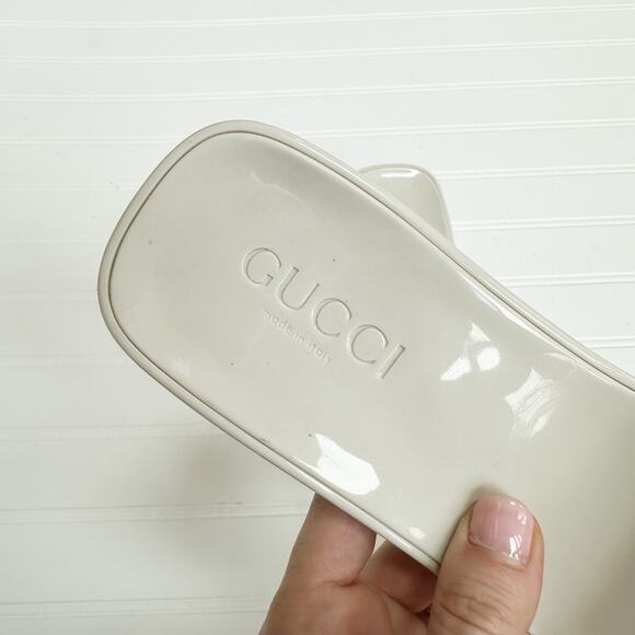 Gucci Rubber Logo Sandals Plastique White PVC Glossy Mule Platform Slide 41 - Picture 3 of 13